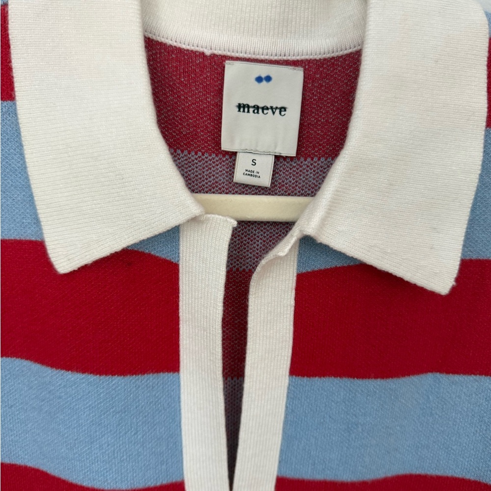 NWOT ANTHROPOLOGIE Maeve Red and Blue Striped Polo - Picture 2 of 6